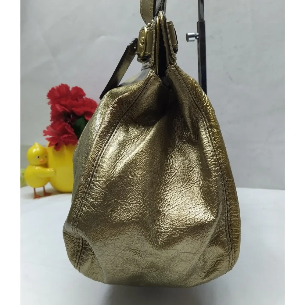 Coach Garnet Metallic Gold Leather Turnlock Double Handle Satchel Shoulder Bag